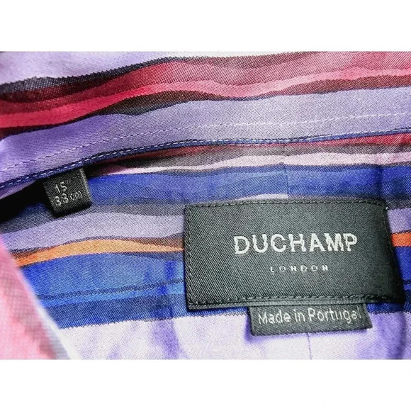 Duchamp London Size 15 Mens Multi Color Striped Spread Collar Cotton Men's Shirt - Picture 4 of 12